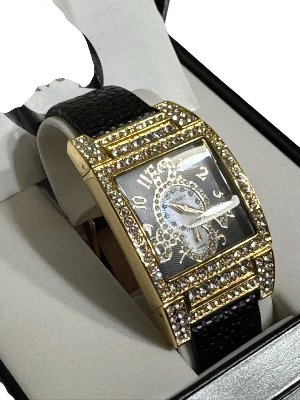 Gossip Gold Tone Crystal Accent Women's Watch with Black Strap